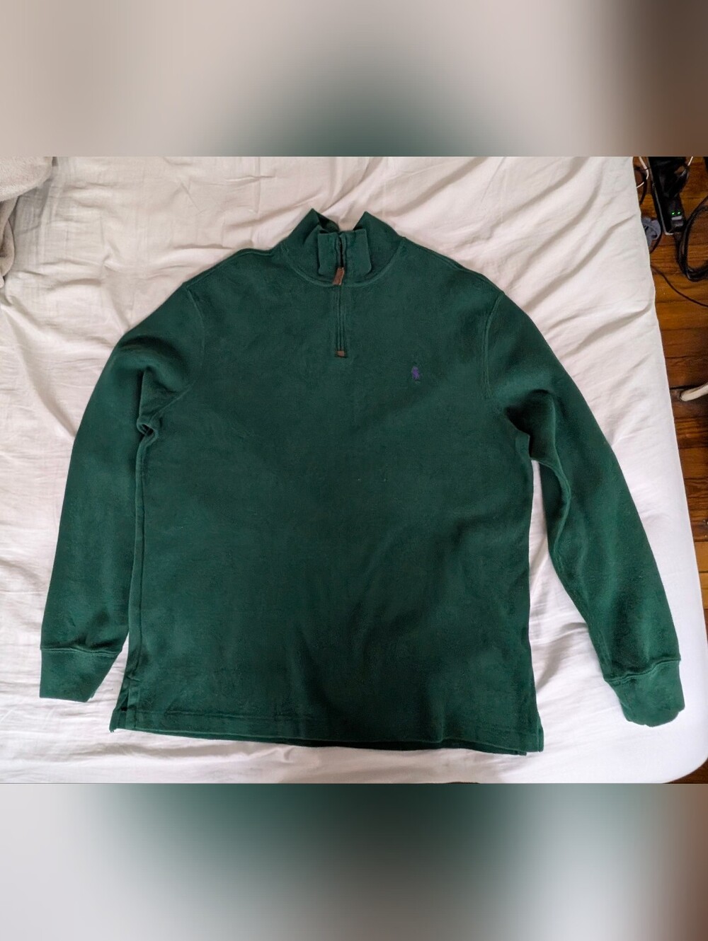 NWT Polo Ralph Lauren French-Rib 1/4 Quarter-Zip Forest Green Sweater Mens L